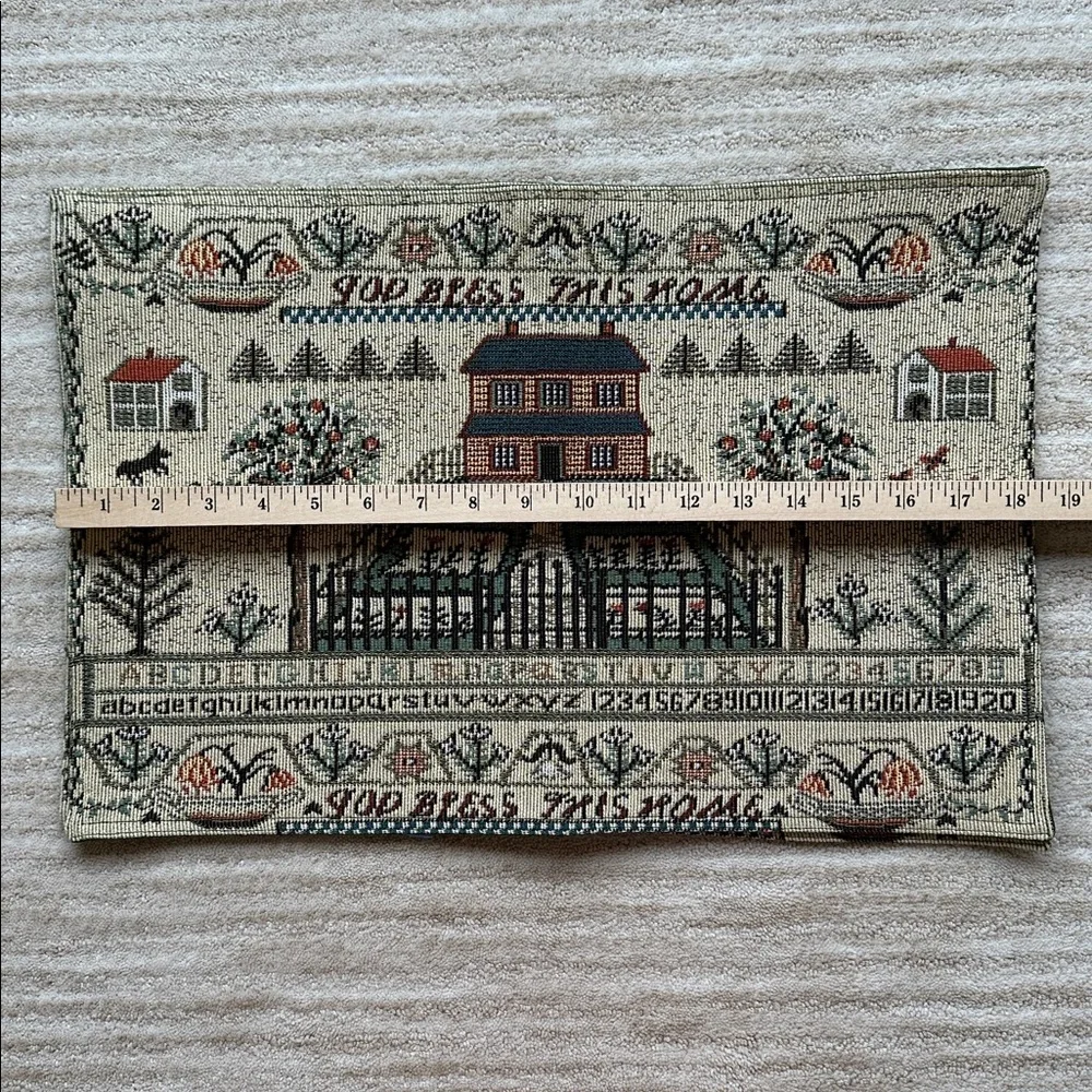 Set of 2 Vintage Style Handwoven Country Sampler Tapestry Place Mats Cottagecore